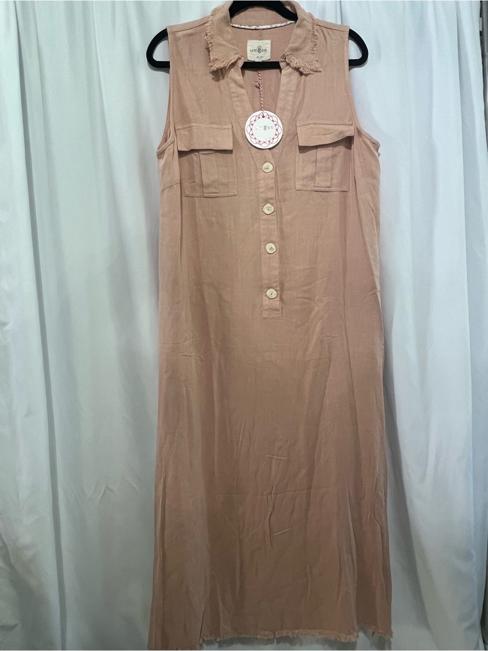 Umgee Soft Blush Pink pockets side slit dress M